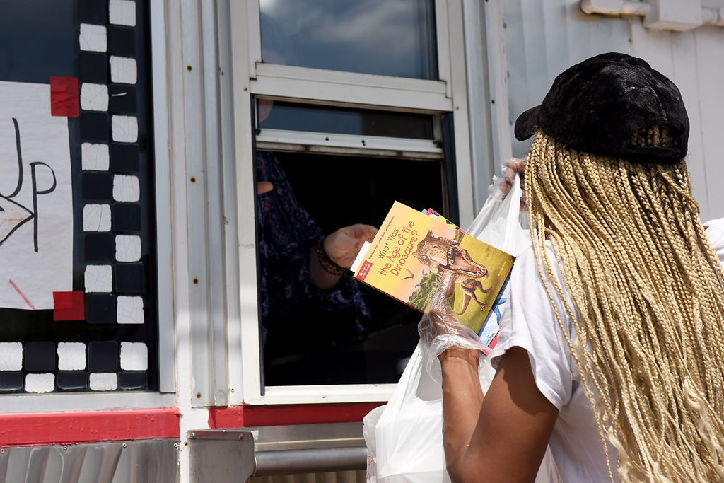 Kimberly Brown picks up lunch and a few books for her kids